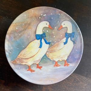 Vintage tin coasters ducks in snow